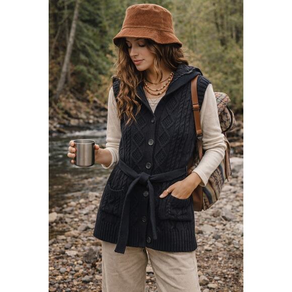 eight eight eight Sweaters - Eight Eight Eight Hooded Cable Knit Sweater Vest Y2K Retro 80s Aesthetic Size M